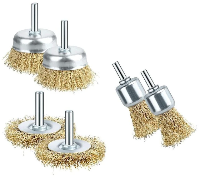 Main image of US 6 Pcs Brass Wheel Cup Wire Brush Drill Bit Set Rust Paint Attachment 1/4"