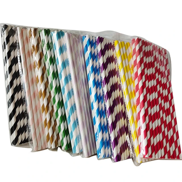 Alt view image 3 of 6 - US 100~200 Bulk Packed Paper Straws Pattern Color -Biodegradable FDA Approved BR-1-a huawenxiguan100zhizhuang hongse