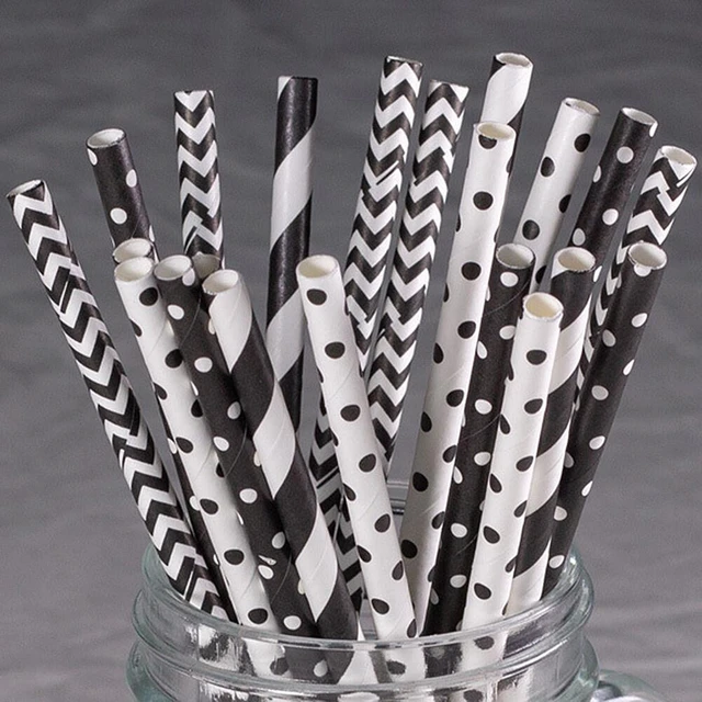 Main image of US 100~200 Bulk Packed Paper Straws Pattern Color -Biodegradable FDA Approved