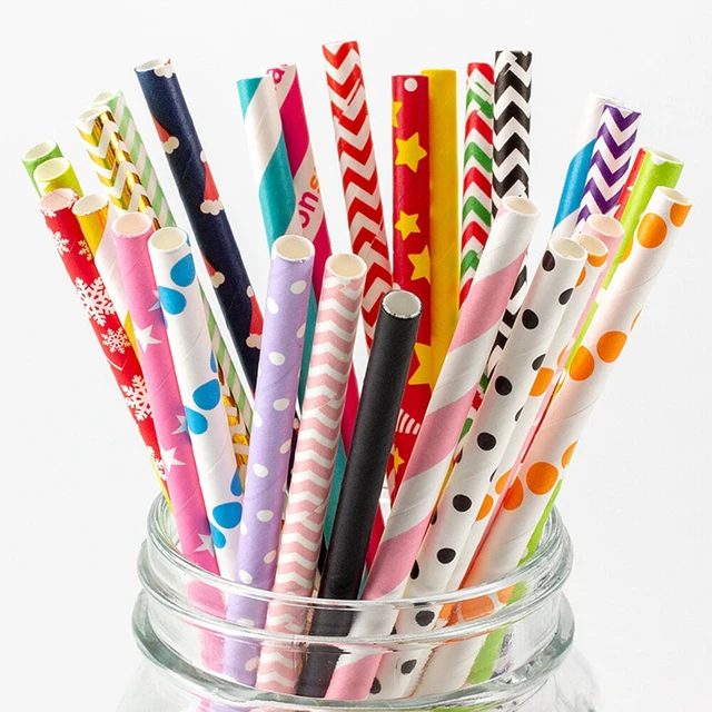 Alt view image 6 of 6 - US 100~200 Bulk Packed Paper Straws Pattern Color -Biodegradable FDA Approved BR-1-a huawenxiguan100zhizhuang hongse