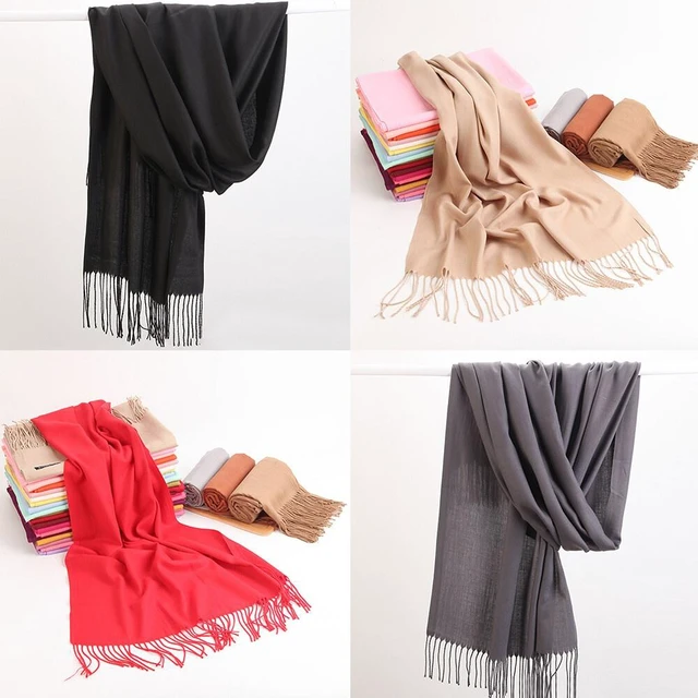 Alt view image 3 of 3 - US Oversize Cashmere Scotland Wool Shawl Wrap Solid Blanket Scarf 78.7x27.5''