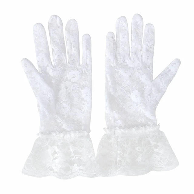 Alt view image 3 of 5 - US 1 Pairs Sexy Lace Wrist Length Gloves w/ Ruffle Bride Wedding Prom Anti UV BY-2-bduankuanleisishoutao mihuang1dui