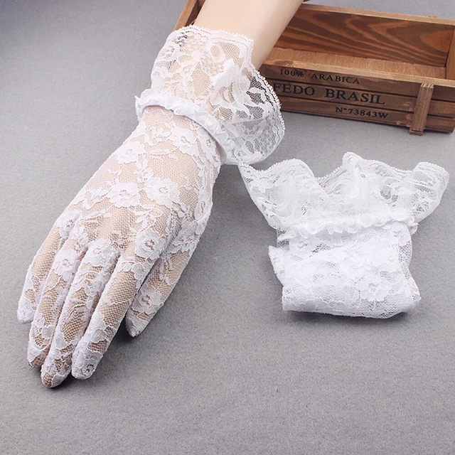 Alt view image 4 of 5 - US 1 Pairs Sexy Lace Wrist Length Gloves w/ Ruffle Bride Wedding Prom Anti UV BY-2-bduankuanleisishoutao mihuang1dui