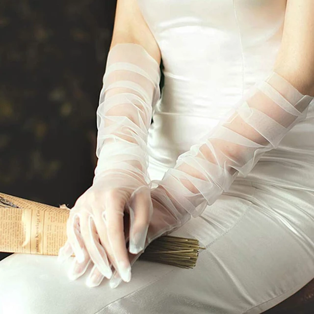 Alt view image 4 of 4 - US 1 Paris 27'' Wedding Bridal Prom Sheer Tulle Long Elbow Gloves Party Opera BY-3-b 70cmbaoshashoutao jiuhong 1shuang