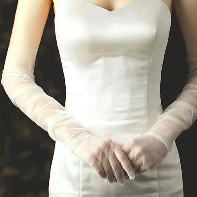 Alt view image 3 of 4 - US 1 Paris 27'' Wedding Bridal Prom Sheer Tulle Long Elbow Gloves Party Opera BY-3-b 70cmbaoshashoutao jiuhong 1shuang