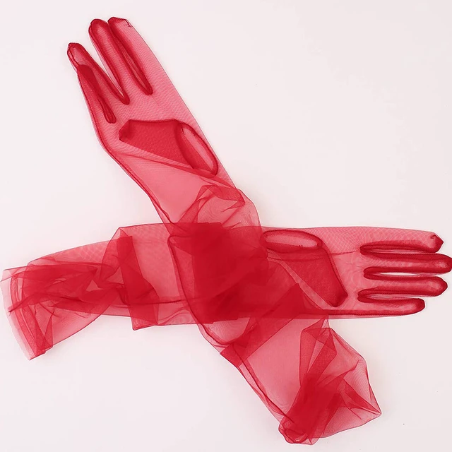 Alt view image 4 of 5 - US 1 Paris 27'' Wedding Bridal Prom Sheer Tulle Long Elbow Gloves Party Opera BY-3-b 70cmbaoshashoutao hongse 1shuang