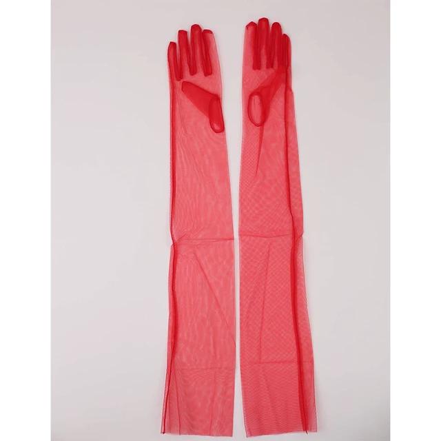 Alt view image 5 of 5 - US 1 Paris 27'' Wedding Bridal Prom Sheer Tulle Long Elbow Gloves Party Opera BY-3-b 70cmbaoshashoutao hongse 1shuang