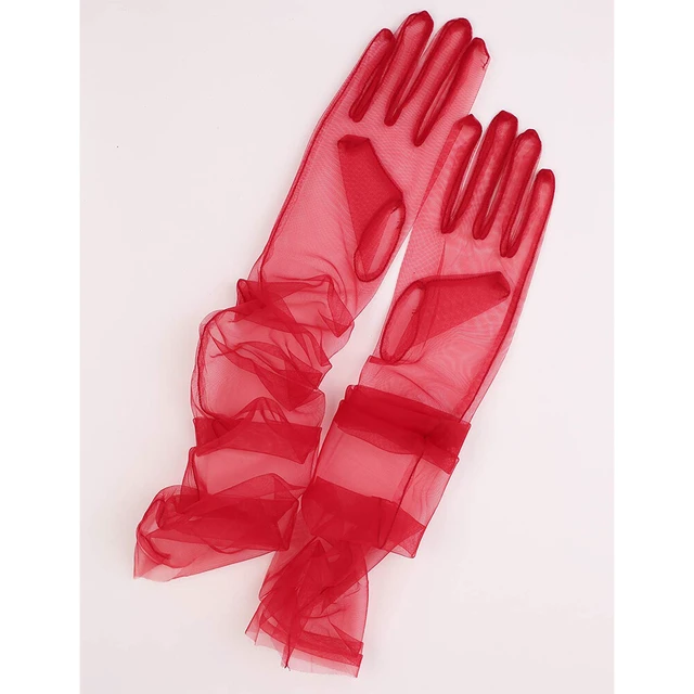 Alt view image 3 of 5 - US 1 Paris 27'' Wedding Bridal Prom Sheer Tulle Long Elbow Gloves Party Opera BY-3-b 70cmbaoshashoutao hongse 1shuang