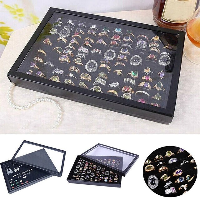 Alt view image 3 of 5 - US 1 Pack 100 Slots Jewelry Ring Display Tray Holder Earrings Organizer w/ Lid