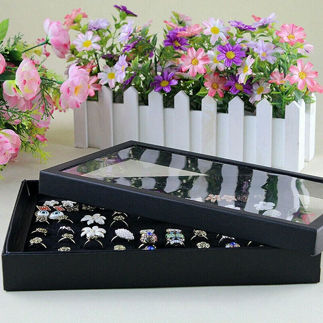 Alt view image 5 of 5 - US 1 Pack 100 Slots Jewelry Ring Display Tray Holder Earrings Organizer w/ Lid