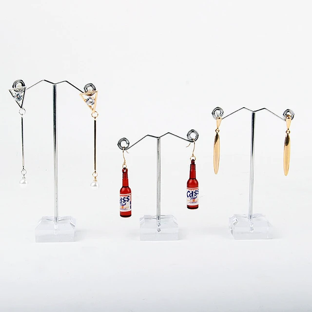 Alt view image 5 of 5 - US 3 Pcs Alloy Earrings Display T-Shape Stand Showcase Jewelry Organizer Holder C-1-berhuanTxingjia3jiantao touming