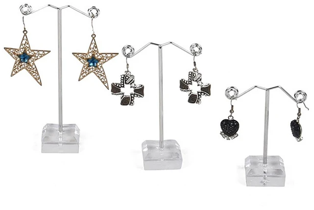 Main image of US 3 Pcs Alloy Earrings Display T-Shape Stand Showcase Jewelry Organizer Holder C-1-berhuanTxingjia3jiantao touming