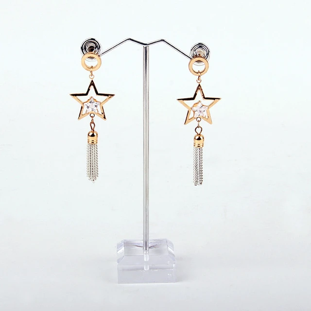 Alt view image 2 of 5 - US 3 Pcs Alloy Earrings Display T-Shape Stand Showcase Jewelry Organizer Holder C-1-berhuanTxingjia3jiantao touming