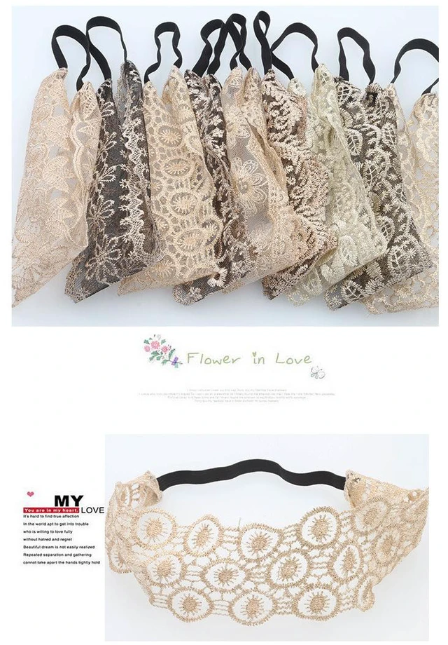 Alt view image 6 of 6 - US 7Pcs Women Lace Headband Stretch Hairband Elegant Wide Headwrap Turban