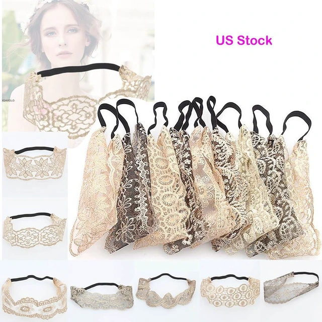Alt view image 3 of 6 - US 7Pcs Women Lace Headband Stretch Hairband Elegant Wide Headwrap Turban