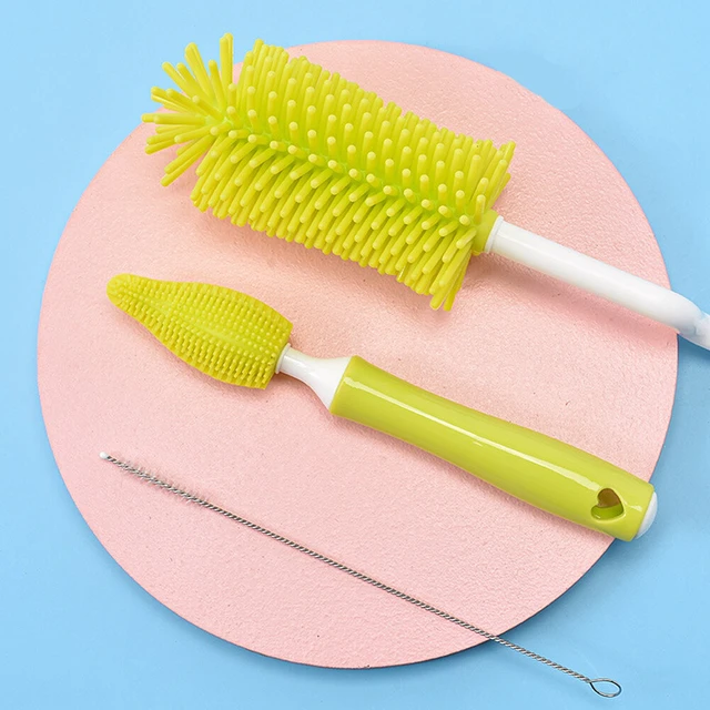 Alt view image 2 of 5 - US 3PCS Set Silicone Feeding Baby Bottle Nipple Straw Cleaning Brush 360 Degree