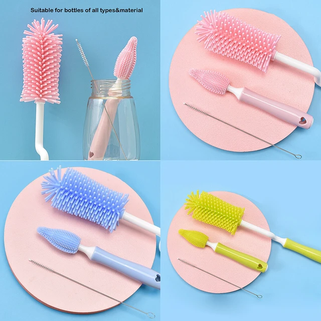 Alt view image 5 of 5 - US 3PCS Set Silicone Feeding Baby Bottle Nipple Straw Cleaning Brush 360 Degree