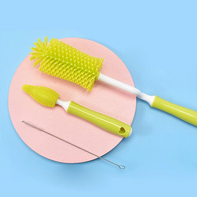 Main image of US 3PCS Set Silicone Feeding Baby Bottle Nipple Straw Cleaning Brush 360 Degree