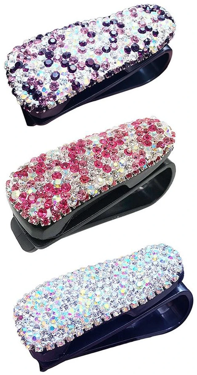 Main image of US 3 Pack Rhinestone Universal Car Glasses Sunglasses Eyeglass Visor Holder Clip