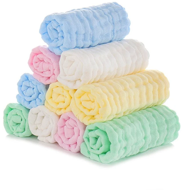 Main image of US 10 Baby Muslin Washcloths 12''x12'' Cotton Reusable Wipes Bath Bibs Towels