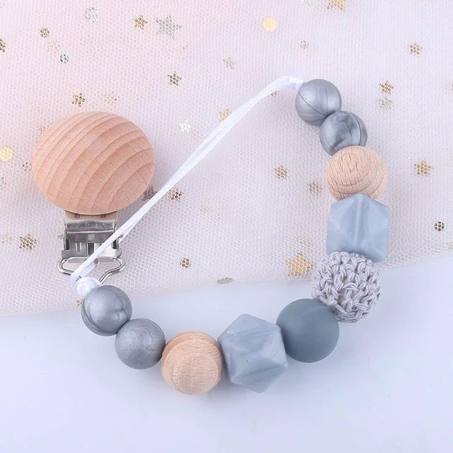 Main image of US 1-2 Pack Baby Pacifier Clip Chain Binky Holder Teething Beads Wooden Silicone CR-1-anaizuilianjia mutoumaoqiu yinhui1ge