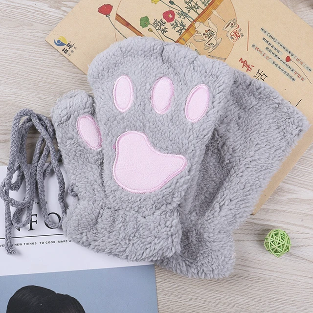 Alt view image 2 of 4 - US Cat Claw Bear Paw Gloves Women Warm Plush Faux Fur Cosplay Fingerless Mittens CX-1-amaozhuashoutao1dui huise