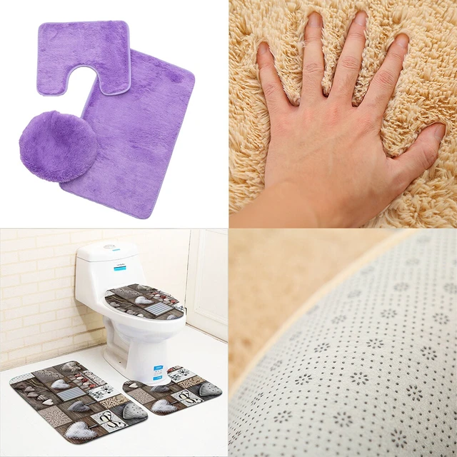 Alt view image 3 of 5 - US 3-Piece Bathroom Rug Set Include U-Shaped Contour Toilet Mat Machine Washable DB-1- b matongdiansanjiantao tianlanse
