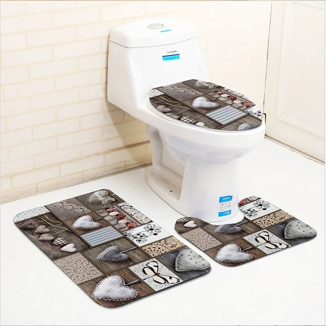 Alt view image 4 of 5 - US 3-Piece Bathroom Rug Set Include U-Shaped Contour Toilet Mat Machine Washable DB-1- b matongdiansanjiantao tianlanse