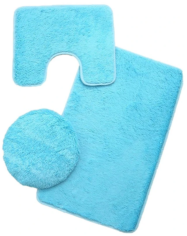 Main image of US 3-Piece Bathroom Rug Set Include U-Shaped Contour Toilet Mat Machine Washable DB-1- b matongdiansanjiantao tianlanse