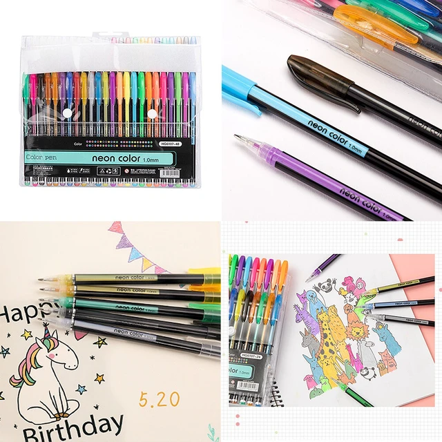 Alt view image 3 of 5 - US 48Pcs Neon Color Gel Pastel Pen Point Marker Drawing Note Journaling Doodling