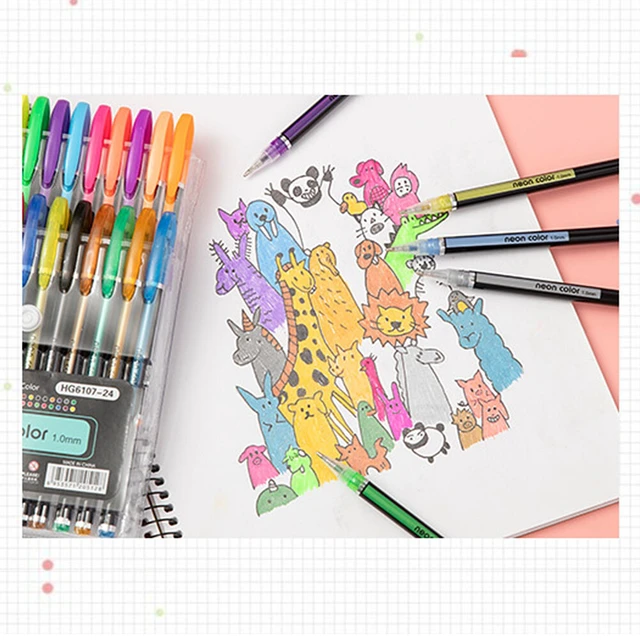 Alt view image 2 of 5 - US 48Pcs Neon Color Gel Pastel Pen Point Marker Drawing Note Journaling Doodling