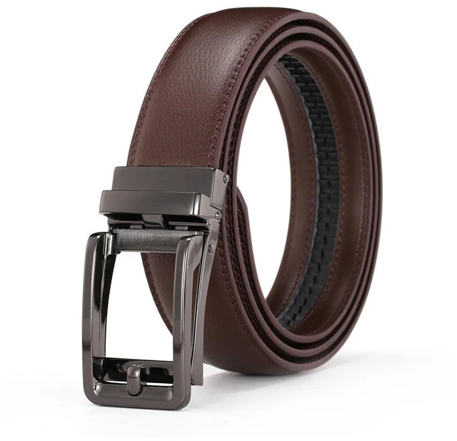 Main image of US Men Ratchet Belt Genuine Leather Belt w/ Slide Ratchet Automatic Click Buckle