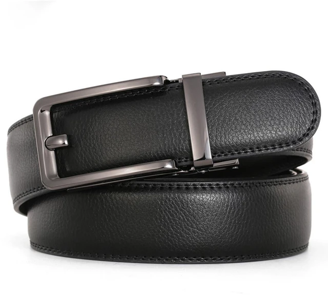 Alt view image 3 of 5 - US Men Ratchet Belt Genuine Leather Belt w/ Slide Ratchet Automatic Click Buckle DC-2-a zhenkouzidongyaodai120cmheise