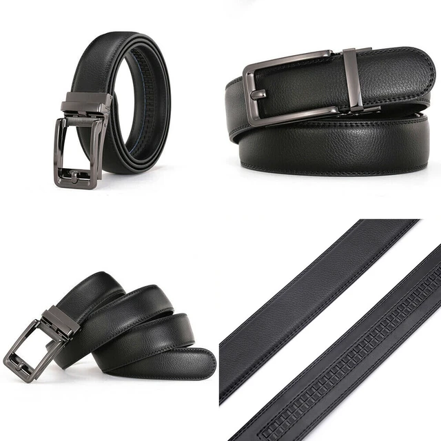 Alt view image 2 of 5 - US Men Ratchet Belt Genuine Leather Belt w/ Slide Ratchet Automatic Click Buckle DC-2-a zhenkouzidongyaodai120cmheise