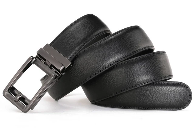 Alt view image 4 of 5 - US Men Ratchet Belt Genuine Leather Belt w/ Slide Ratchet Automatic Click Buckle DC-2-a zhenkouzidongyaodai120cmheise