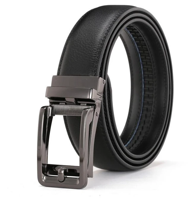 Main image of US Men Ratchet Belt Genuine Leather Belt w/ Slide Ratchet Automatic Click Buckle DC-2-a zhenkouzidongyaodai120cmheise