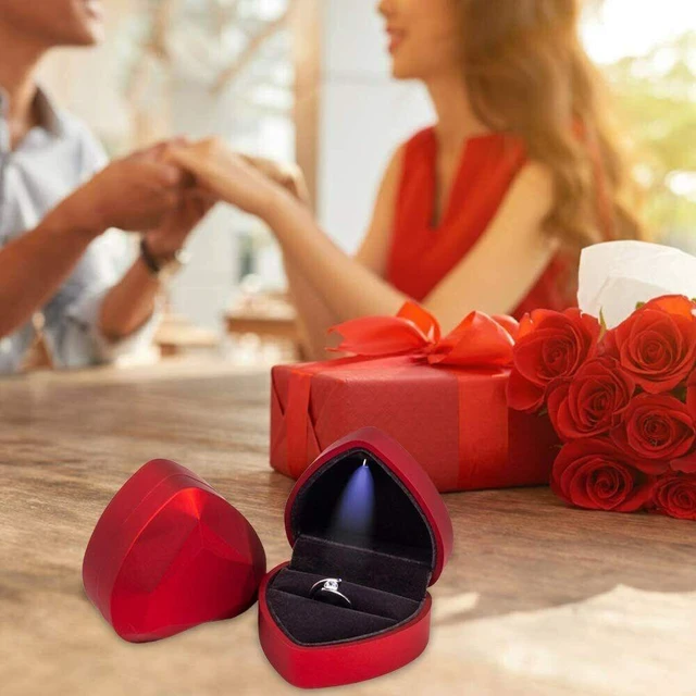 Alt view image 5 of 5 - US 1-2 Diamond Ring Box LED Light Velvet Jewelry Gift Wedding Proposal Organizer