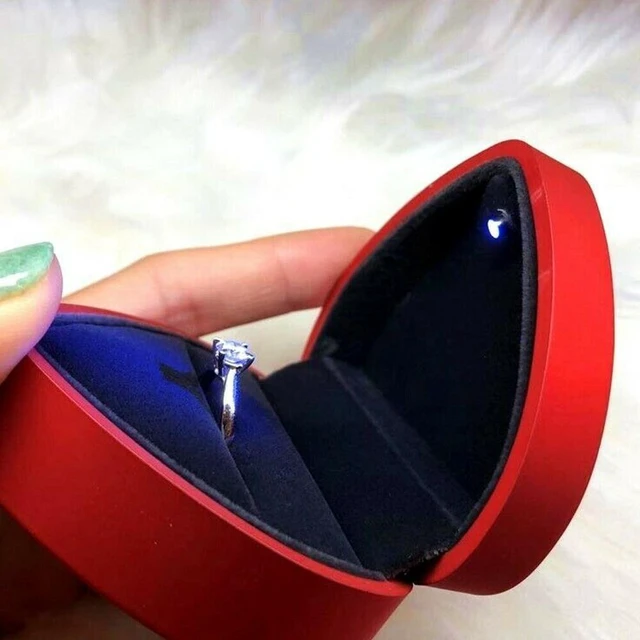 Alt view image 4 of 5 - US 1-2 Diamond Ring Box LED Light Velvet Jewelry Gift Wedding Proposal Organizer