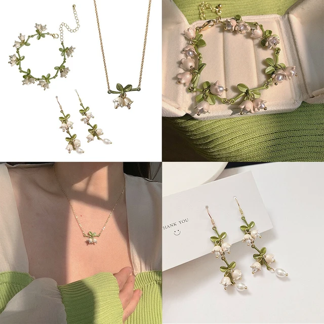 Alt view image 3 of 4 - US Lily of the Valley Orchid Earring Bracelet Necklace Floral Dangle Jewelry Set