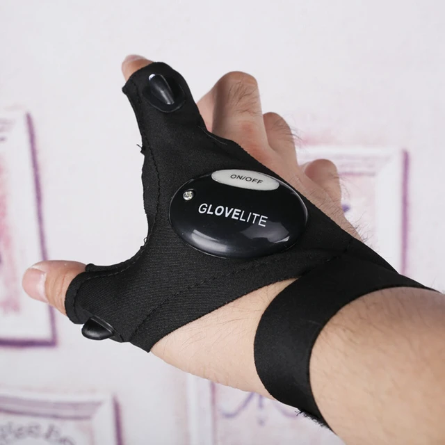 Alt view image 3 of 5 - US 2 Pair LED Flashlight Glove Fingerless Outdoor Fishing Camping Hiking Glove