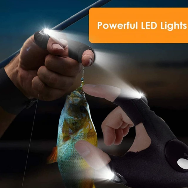 Alt view image 2 of 5 - US 2 Pair LED Flashlight Glove Fingerless Outdoor Fishing Camping Hiking Glove