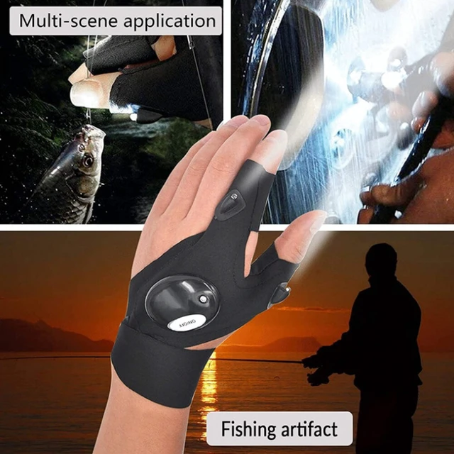 Alt view image 4 of 5 - US 2 Pair LED Flashlight Glove Fingerless Outdoor Fishing Camping Hiking Glove