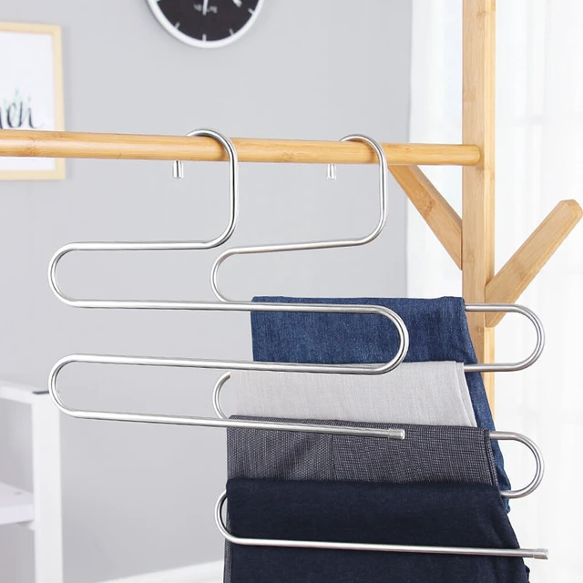 Alt view image 4 of 5 - US 2 Pcs Trouser Pants Hanger Non-Slip S-Shape 5-Layer Rack Closet Space Saver