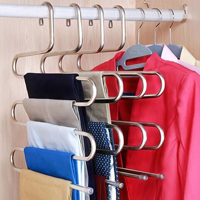 Alt view image 3 of 5 - US 2 Pcs Trouser Pants Hanger Non-Slip S-Shape 5-Layer Rack Closet Space Saver