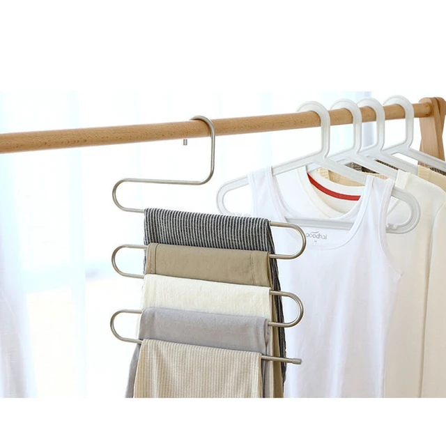 Alt view image 2 of 5 - US 2 Pcs Trouser Pants Hanger Non-Slip S-Shape 5-Layer Rack Closet Space Saver