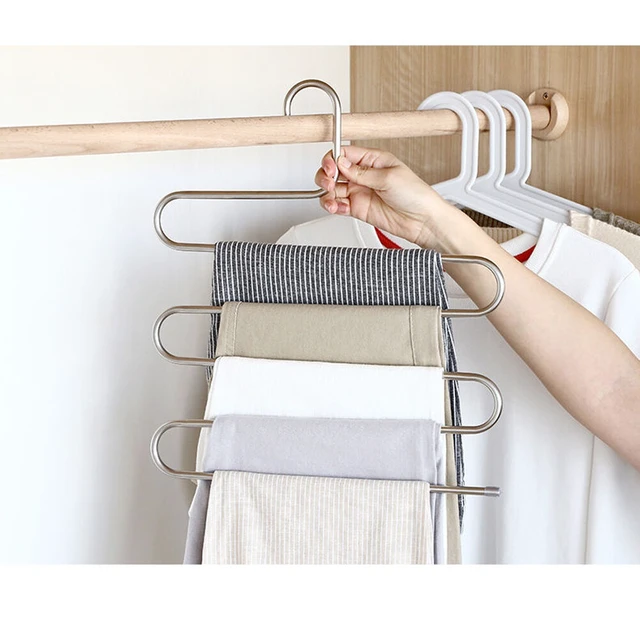 Alt view image 5 of 5 - US 2 Pcs Trouser Pants Hanger Non-Slip S-Shape 5-Layer Rack Closet Space Saver