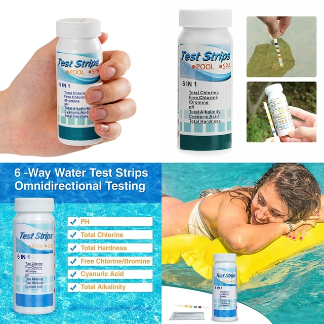 Alt view image 5 of 5 - US 100 Pc 6IN1 Chlorine Dip Pool Test Strips Swimming Pool Spa PH Tester Kit
