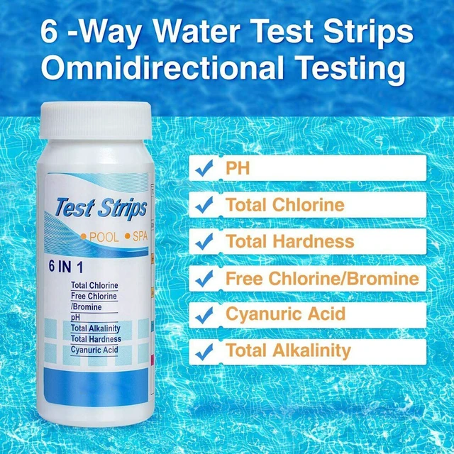 Alt view image 4 of 5 - US 100 Pc 6IN1 Chlorine Dip Pool Test Strips Swimming Pool Spa PH Tester Kit