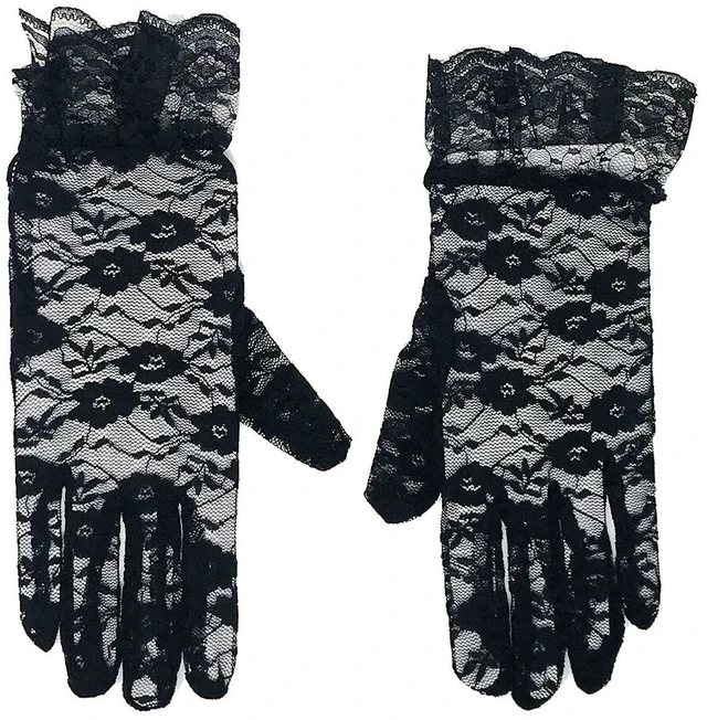 Main image of US 1 Pairs Sexy Lace Wrist Length Gloves w/ Ruffle Bride Wedding Prom Anti UV BY-2-bduankuanleisishoutao heise1dui 0.8oz