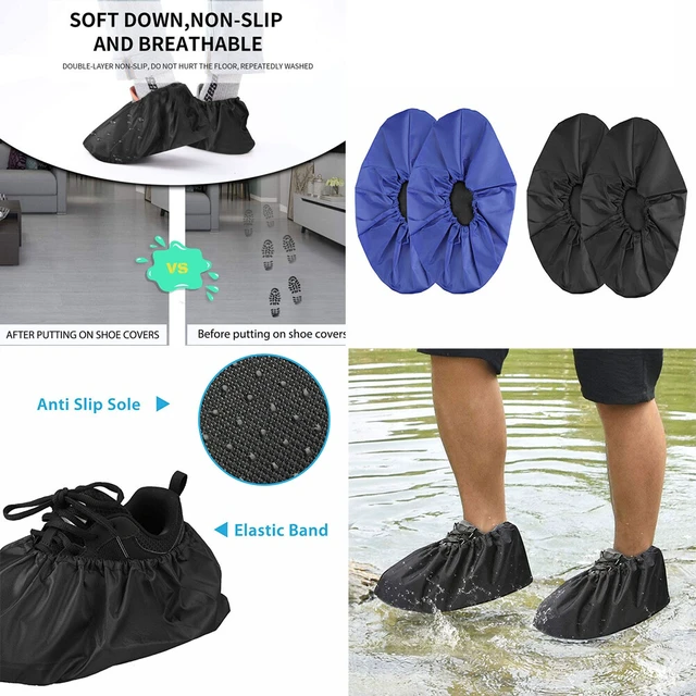 Alt view image 3 of 4 - US 3 Pairs Washable Reusable Non-Slip Sole Overshoe Dust Waterproof Shoe Cover